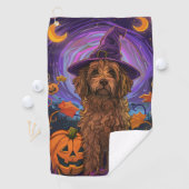 Serviette De Golf Éffrayant Goldendoodle Chien Halloween Citrouille (En situation)