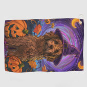 Serviette De Golf Éffrayant Goldendoodle Chien Halloween Citrouille (Horizontal)