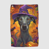 Serviette De Golf Éffrayant Greyhound Chien Halloween sorcière et Ci (Devant)