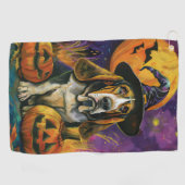 Serviette De Golf Éffrayant Halloween Hound Sorcière Et Citrouille (Horizontal)