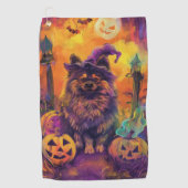 Serviette De Golf Éffrayant Keeshond Chien Halloween sorcière et Cit (Devant)