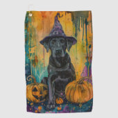 Serviette De Golf Éffrayant Labrador Chien Halloween Sorcière Et Cit (Devant)