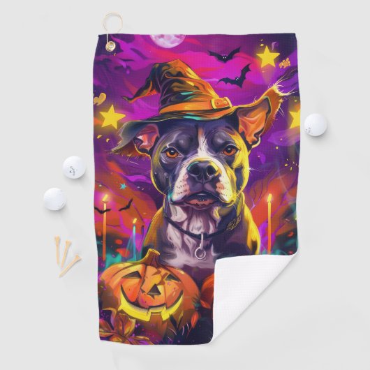 Serviette De Golf Éffrayant Pitbull Chien Halloween sorcière et Citr (En situation)