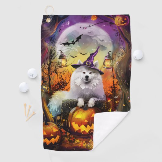 Serviette De Golf Éffrayant Samoyed Chien Halloween sorcière et Citr (En situation)