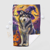 Serviette De Golf Éffrayant Sibérie Husky Chien Halloween Citrouille (En situation)