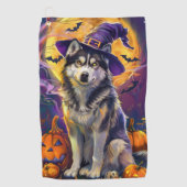 Serviette De Golf Éffrayant Sibérie Husky Chien Halloween Citrouille (Devant)