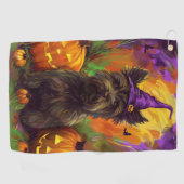 Serviette De Golf Éffrayant Skye Terrier Chien Halloween Citrouille (Horizontal)