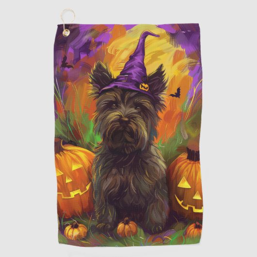 Serviette De Golf Éffrayant Skye Terrier Chien Halloween Citrouille (Devant)