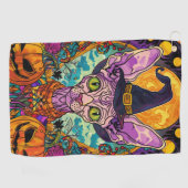Serviette De Golf Éffrayant Sphynx Chat Halloween sorcière et Citrou (Horizontal)