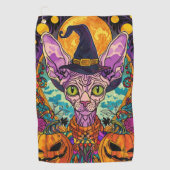 Serviette De Golf Éffrayant Sphynx Chat Halloween sorcière et Citrou (Devant)