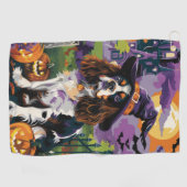 Serviette De Golf Éffrayant Springer Spaniel Halloween Witch Citroui (Horizontal)