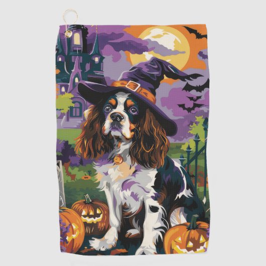Serviette De Golf Éffrayant Springer Spaniel Halloween Witch Citroui (Devant)