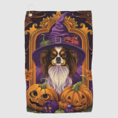 Serviette De Golf Éffrayant Tibétain Espagnol Chien Halloween Citrou (Devant)