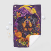 Serviette De Golf Éffrayant Tibétain Mastiff Chien Halloween Citroui (En situation)