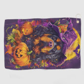 Serviette De Golf Éffrayant Tibétain Mastiff Chien Halloween Citroui (Horizontal)