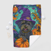 Serviette De Golf Éffrayant Tibétain Terrier Chien Halloween Citroui (En situation)