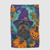 Serviette De Golf Éffrayant Tibétain Terrier Chien Halloween Citroui (Devant)