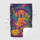 Serviette De Golf Éffrayant Vizsla Chien Halloween sorcière et Citro (En situation)