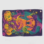 Serviette De Golf Éffrayant Vizsla Chien Halloween sorcière et Citro (Horizontal)