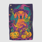 Serviette De Golf Éffrayant Vizsla Chien Halloween sorcière et Citro (Devant)