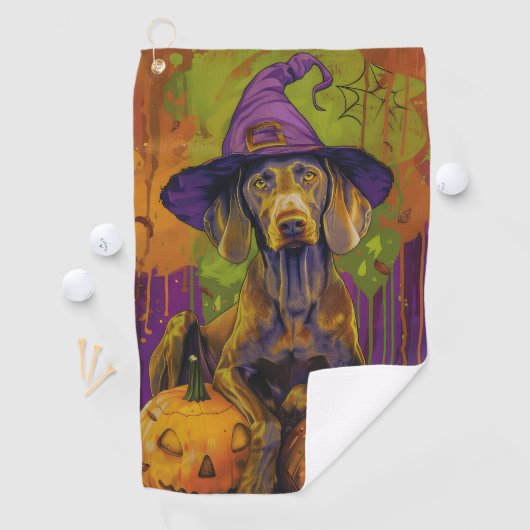 Serviette De Golf Éffrayant Weimaraner Chien Halloween sorcière et C (En situation)