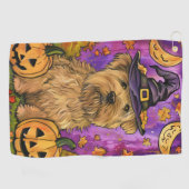 Serviette De Golf Éffrayant Wheaten Terrier Chien Halloween Citrouil (Horizontal)