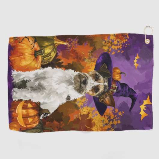 Serviette De Golf Éffrayant Wirefox Terrier Chien Halloween Citrouil (Horizontal)