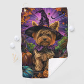 Serviette De Golf Éffrayant Yorkipoo Chien Halloween sorcière et Cit (En situation)