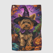 Serviette De Golf Éffrayant Yorkipoo Chien Halloween sorcière et Cit (Devant)