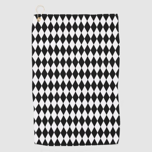 Serviette De Golf Elégant Arlequin Blanc Noir Rhombus géométriques (Devant)