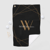 Serviette De Golf Élégant Black Gold Monogramme Nom Script (En situation)