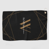 Serviette De Golf Élégant Black Gold Monogramme Nom Script (Horizontal)