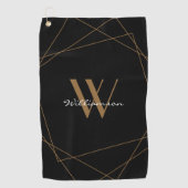 Serviette De Golf Élégant Black Gold Monogramme Nom Script (Devant)