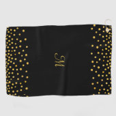 Serviette De Golf Elégant Confetti Or sur Monogramme Noir (Horizontal)