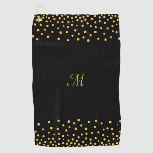 Serviette De Golf Elégant Confetti Or sur Monogramme Noir (Devant)