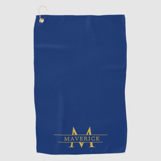 Serviette De Golf Elegant Custom Name and Initials Navy Blue (Devant)