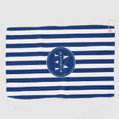 Serviette De Golf Elegant Custom Name and Initials Navy White Stripe (Horizontal)
