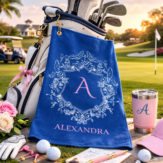 Serviette De Golf Elegant Feminine Preppy Classic Crest Monogram