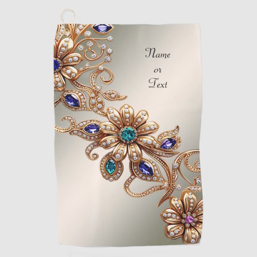 Serviette De Golf Elegant Gold Jewel Flowers Golf Towel (Devant)