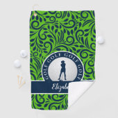 Serviette De Golf Elégant Golfer Moderne Mongrammed Nom Vert Bleu (En situation)