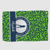 Serviette De Golf Elégant Golfer Moderne Mongrammed Nom Vert Bleu (Horizontal)