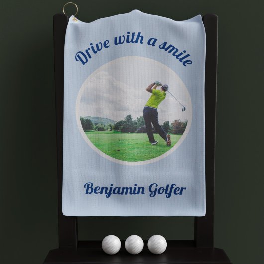 Serviette De Golf Elégant Golfeur Nom photo Blue Golf Towel
