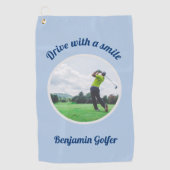 Serviette De Golf Elégant Golfeur Nom photo Blue Golf Towel (Devant)
