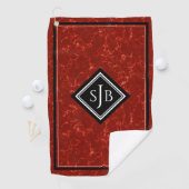 Serviette De Golf Élégant marbre rouge noir diamant Monogramme (En situation)