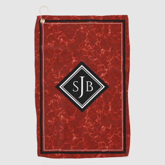 Serviette De Golf Élégant marbre rouge noir diamant Monogramme (Devant)