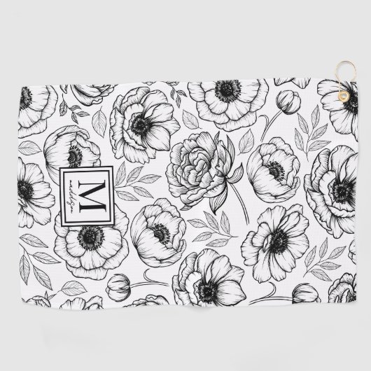 Serviette De Golf Élégant modèle floral Monogramme initial (Horizontal)