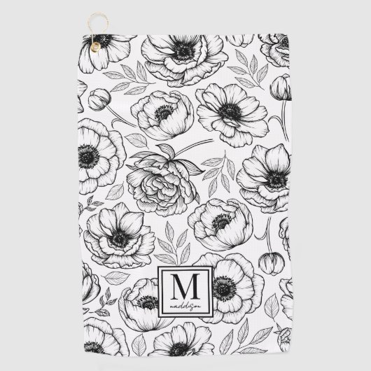 Serviette De Golf Élégant modèle floral Monogramme initial (Devant)