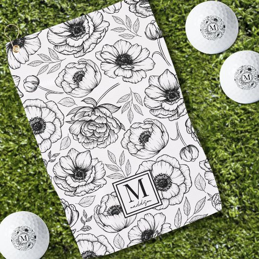 Serviette De Golf Élégant modèle floral Monogramme initial