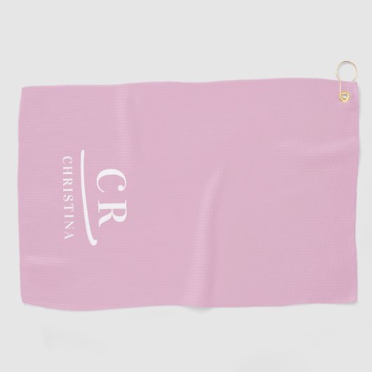 Serviette De Golf Elegant Modern Monogram Initials Name Pink White (Horizontal)