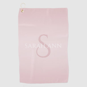 Serviette De Golf Elégant moderne Blush Pink Ombre Nom et monogramme